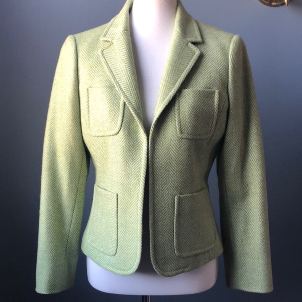 J. Crew Green Herringbone Blazer
